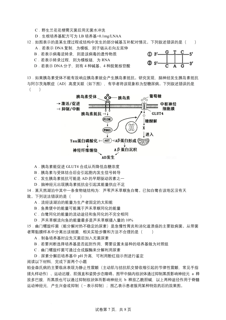 浙江省北仑中学2026-2027学年高三上学期返校考生物试题+答案.docx_第3页