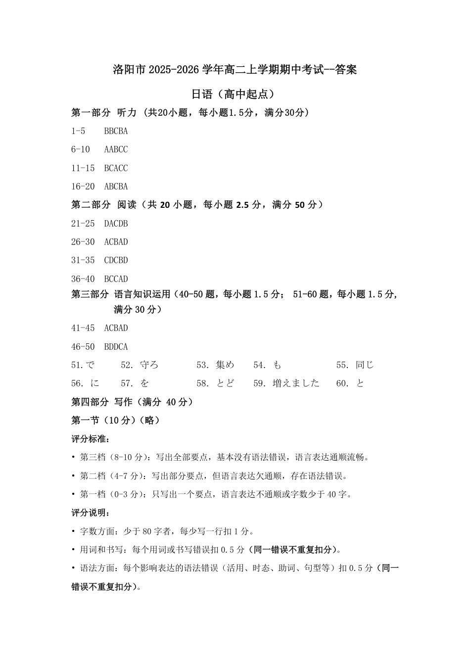 河南省洛阳市2025-2026学年高二上学期11月期中考试日语试卷+听力音频+答案.zip
