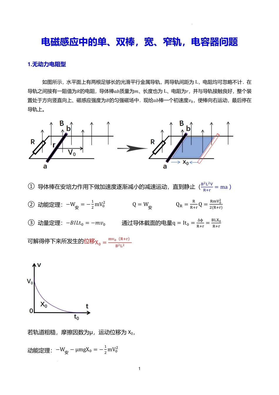 2027版电磁感应”单、双“棒，“宽、窄”轨，电容器问题解析+讲义.pdf_第1页