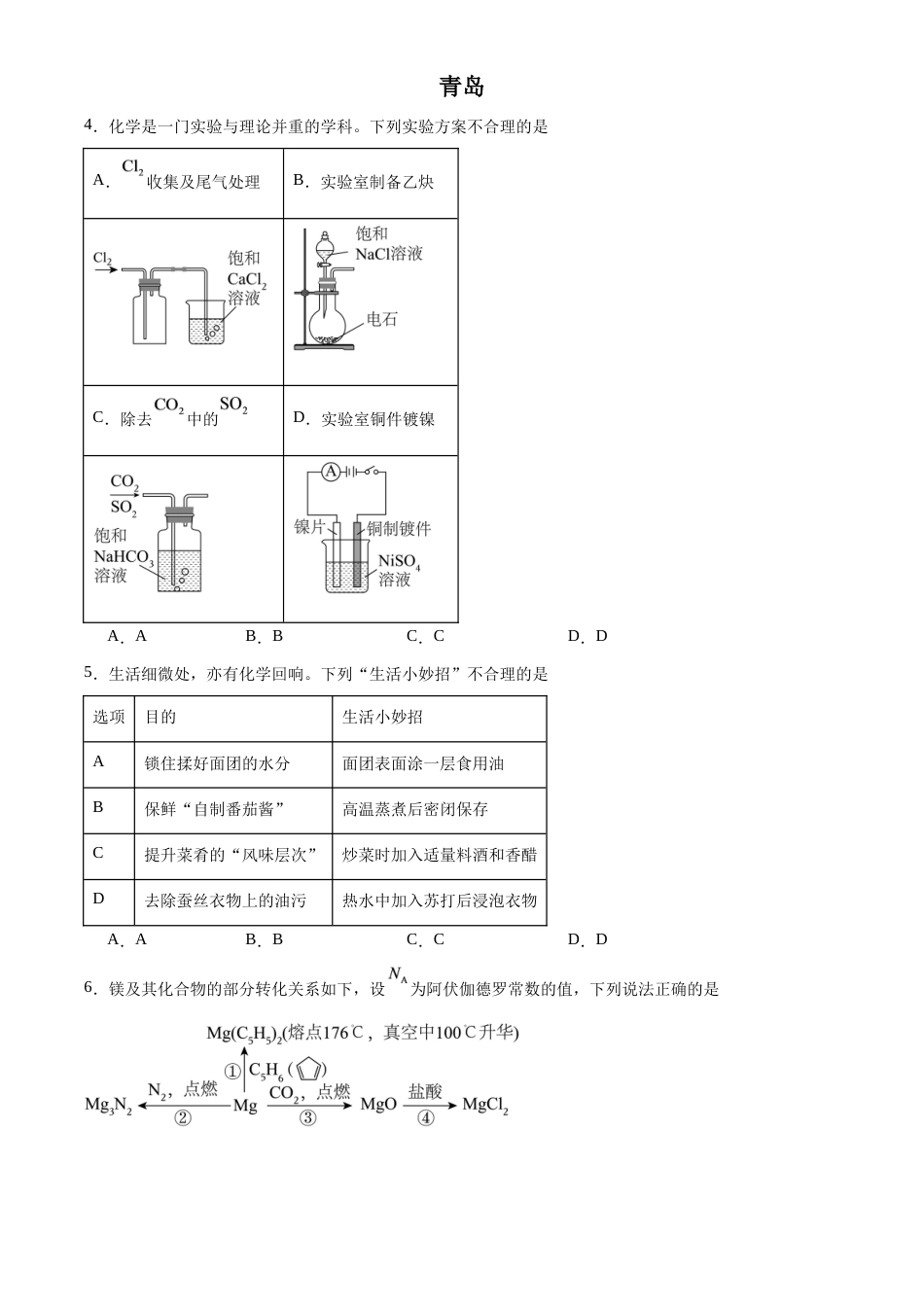 山东省青岛一中2027届高三上学期开学考模拟训练（一）化学试卷（含答案）.docx_第2页