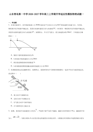 山东省青岛一中2027届高三上学期开学考模拟训练（一）物理试卷（含答案）.docx