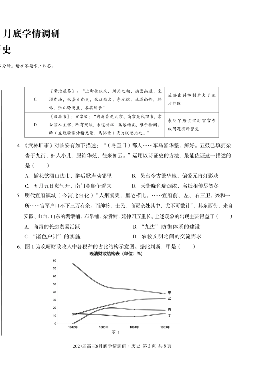 安徽省A10联盟2027届高三8月底学情调研【历史】试题+答案.pdf_第2页