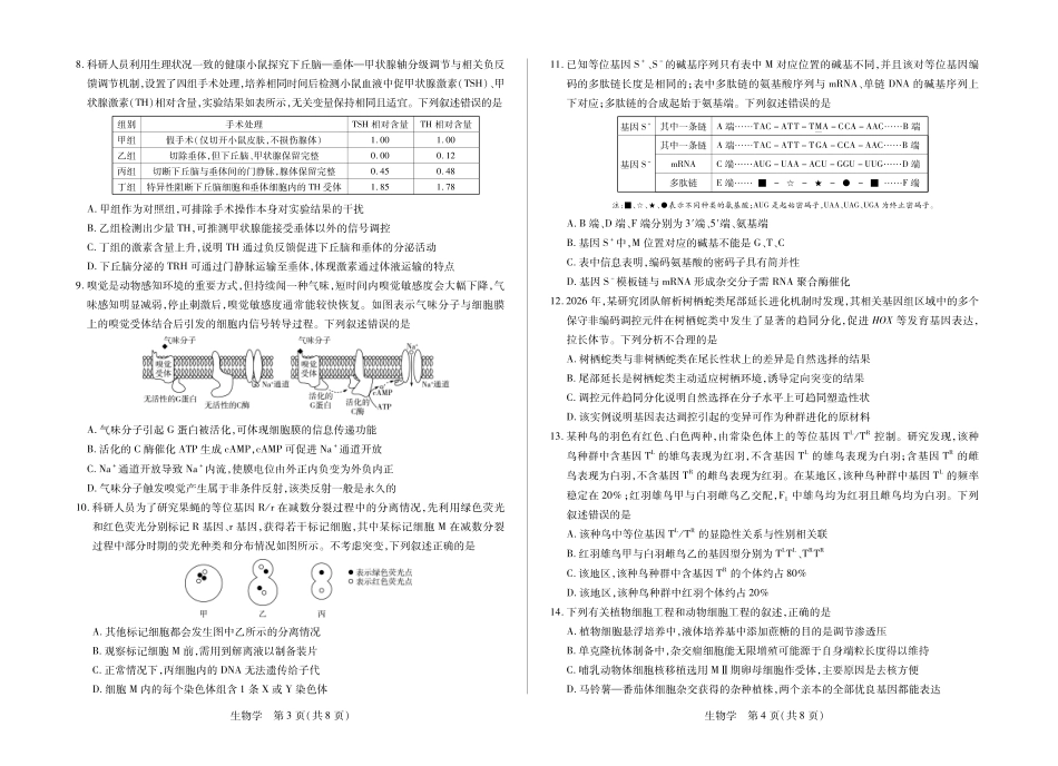 安徽省合肥市第六中学等校2027届高三上学期8月质量检测【生物】试题+答案.pdf_第2页