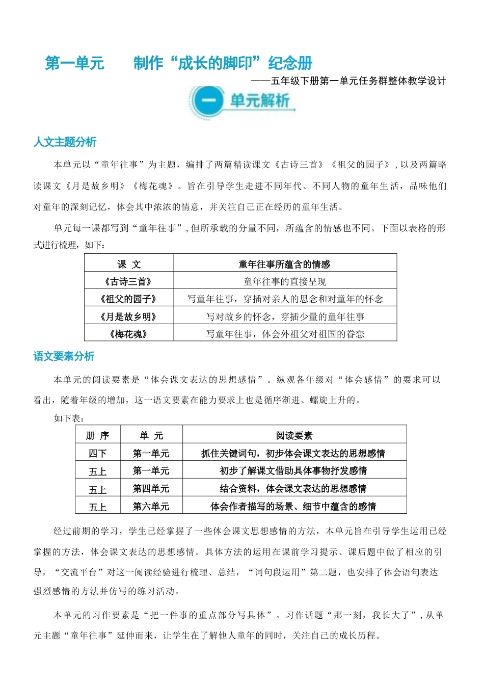 部编版2026新版小学语文五年级下册第一单元任务群整体教学设计.docx_第2页
