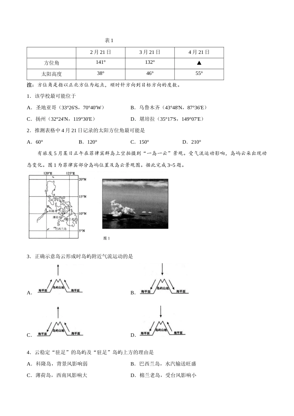 地理试卷-江苏省扬州市2026年高三年级高考第四次适应性考试(扬州高三四模).docx_第2页