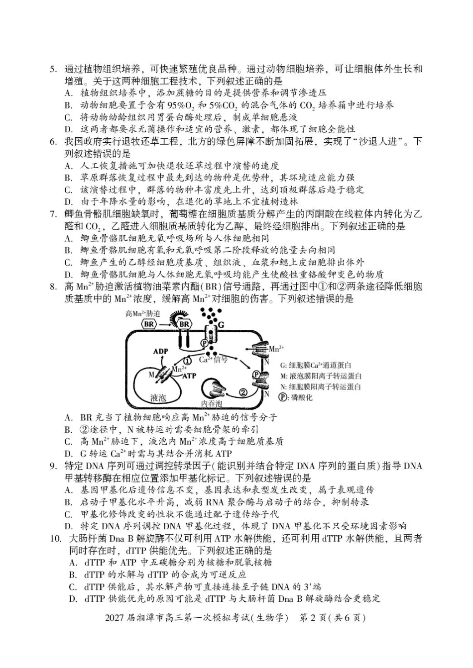 湖南省湘潭市2027届第一次模拟考试（湘潭一模）【生物】试卷+答案.pdf_第2页