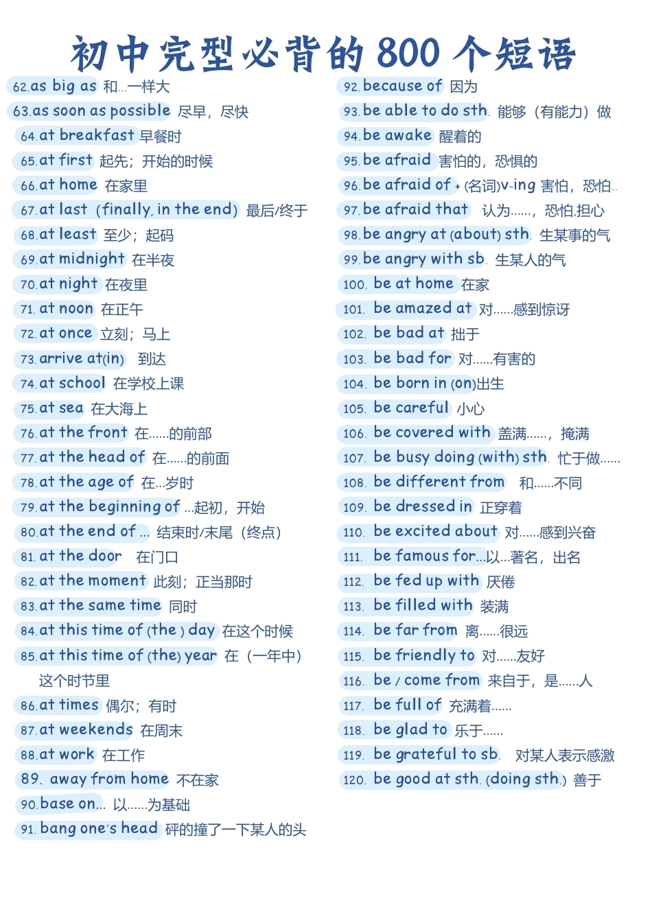 初中英语完形填空必背的800个短语.pdf_第2页