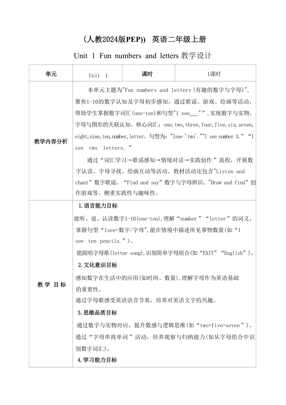人教版PEP一起（2024）小学英语二年级上册全册教案教学设计.pdf_第2页