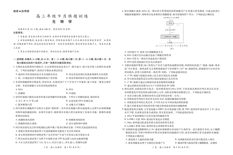 广东省上进联考2026-2027学年高三上学期开学考试生物试题+答题卡+答案.pdf_第3页