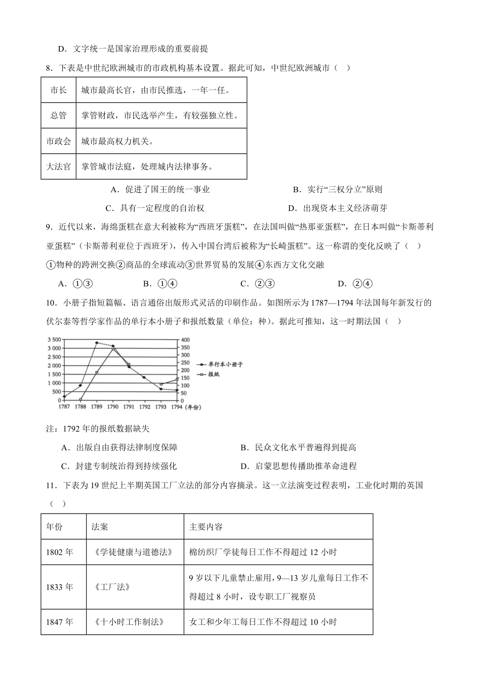 山西太原师范附中2026-2027学年高二上学期开学监测历史试卷（含答案）.pdf_第3页