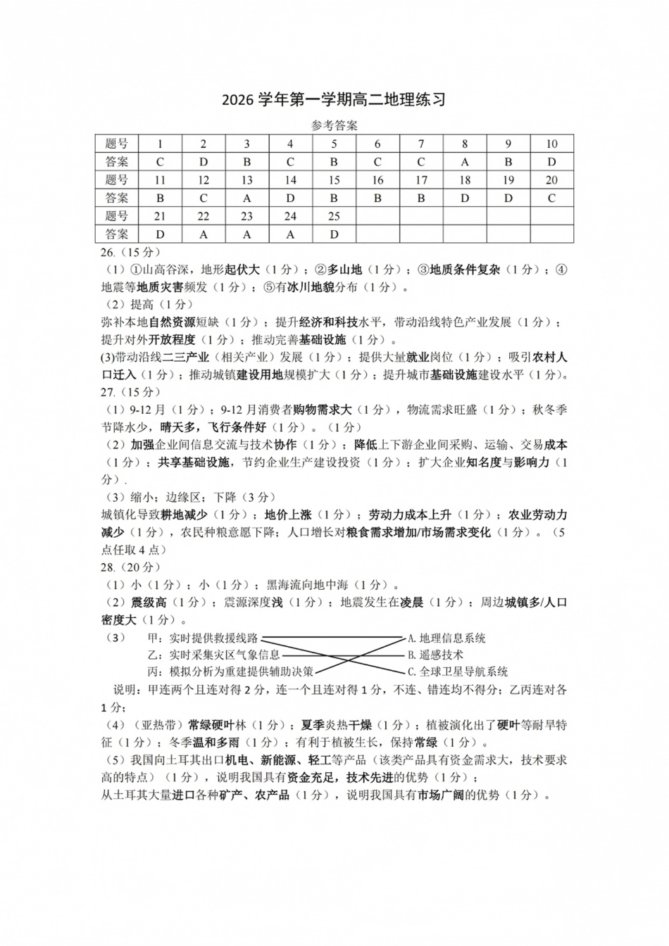 浙江省名校协作体2026-2027学年高二上学期开学考试地理试题含答案.pdf_第1页