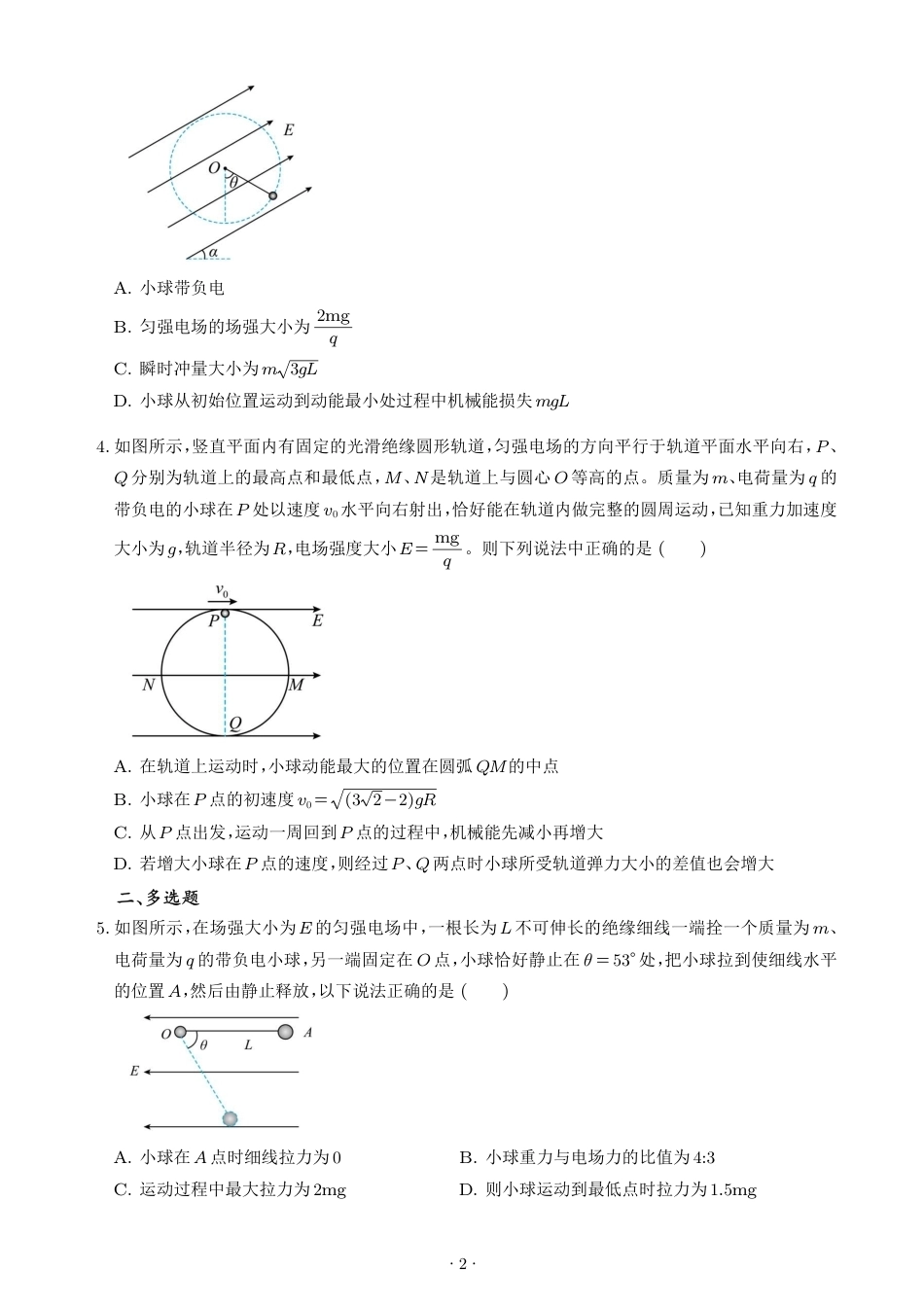 2027届高考物理专题训练：等效重力场巧解复合场问题+解析.pdf_第2页