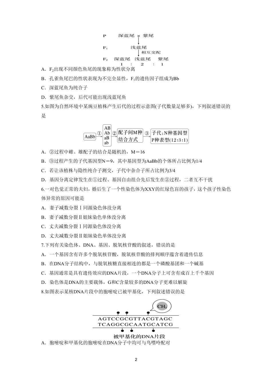 河北保定市唐县第一中学2026-2027学年高二上学期开学考试生物试题（含答案）.pdf_第2页