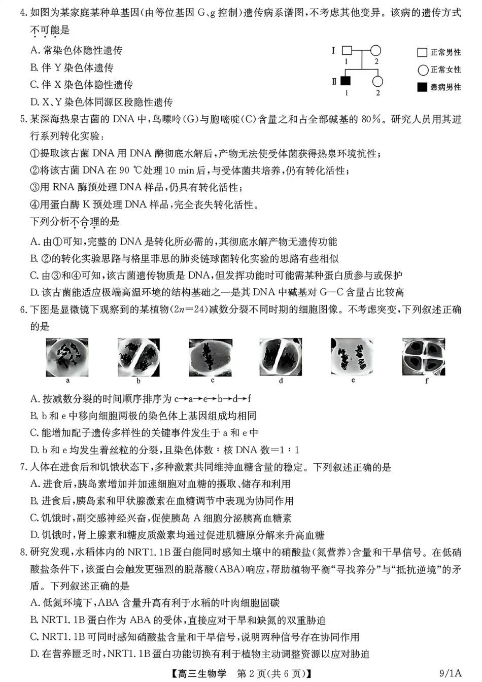 河南（九师联盟）及部分高中2027届高三上学期9月开学考试生物试题及答案.pdf_第2页