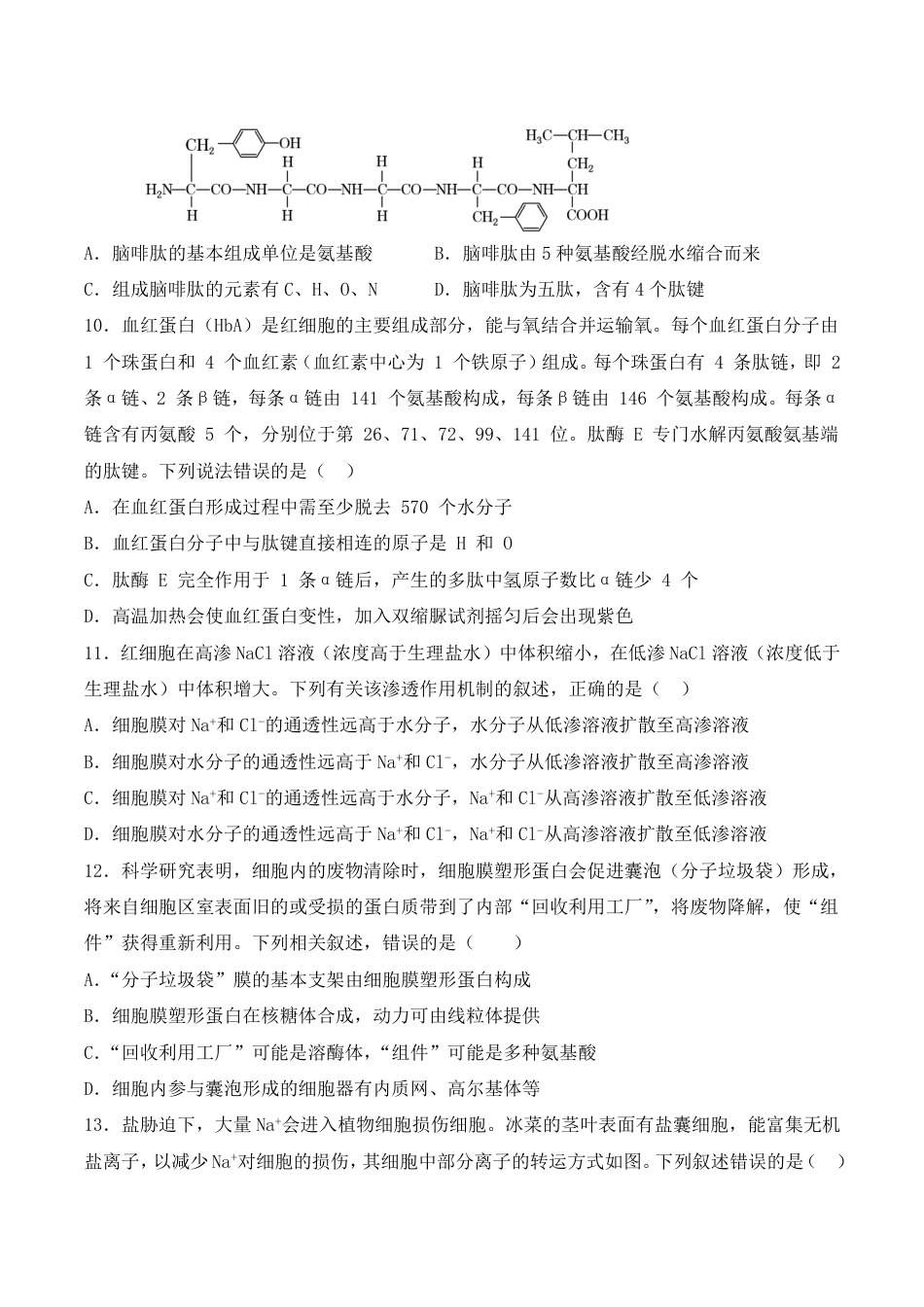 河南省焦作市武陟县第一中学2026-2027学年高二上学期开学考试生物试题（含答案）.pdf_第3页