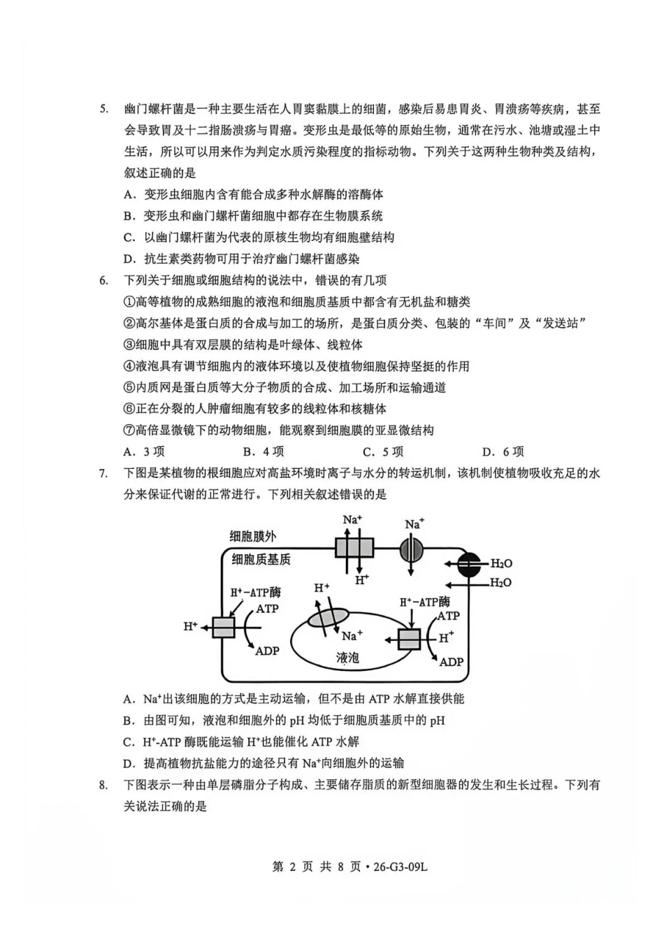 湖北楚天协作体2026-2027学年高三上学期9月起点考试【生物】试题+答案.pdf_第2页