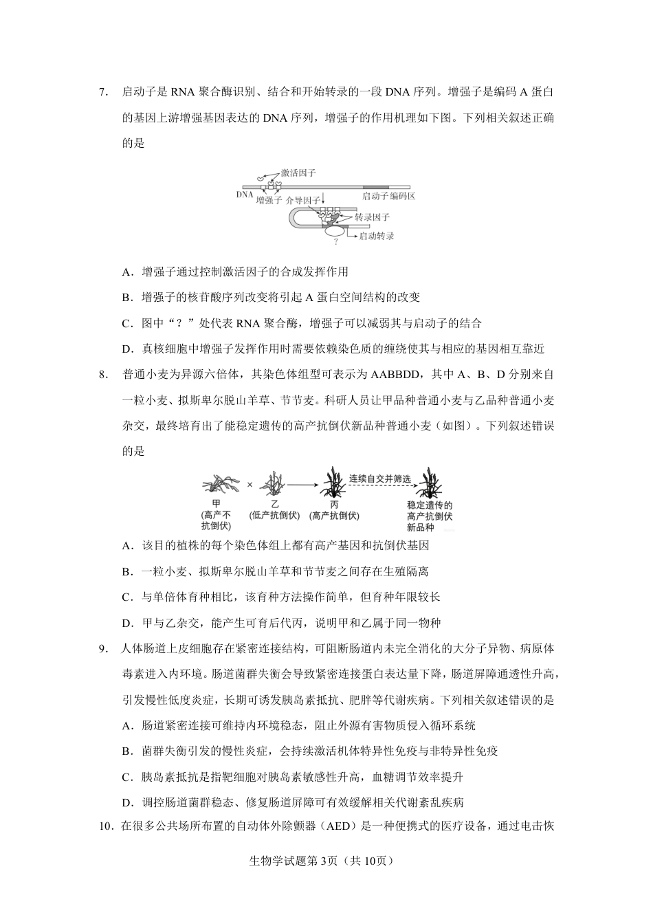 云南省玉溪一中2027届高三上学期9月阶段检测【生物】试题+答案.pdf_第3页