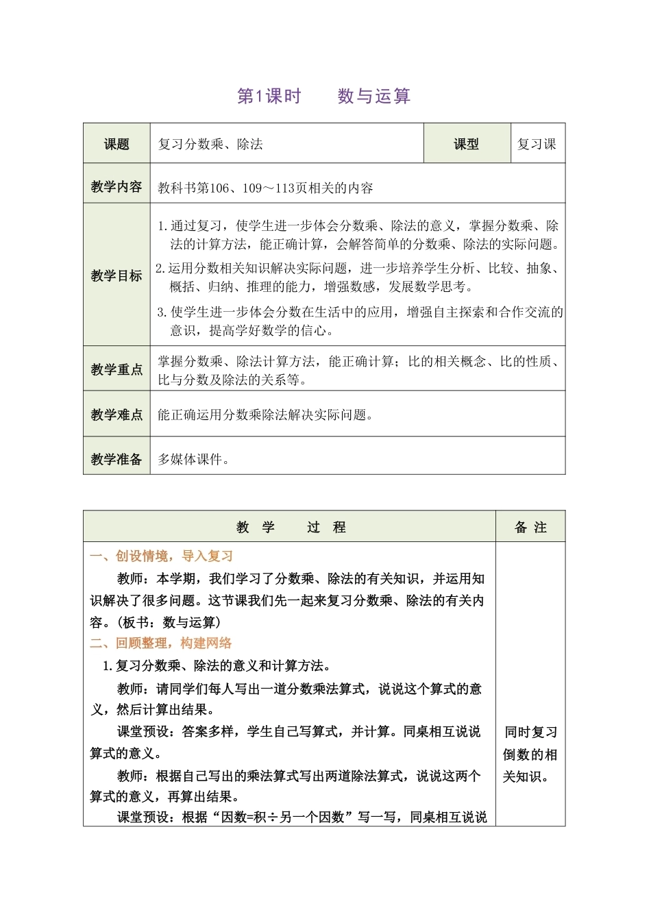 人教版（2026秋新版）六年级数学上册《第六单元 总复习》教案合集.pdf_第2页