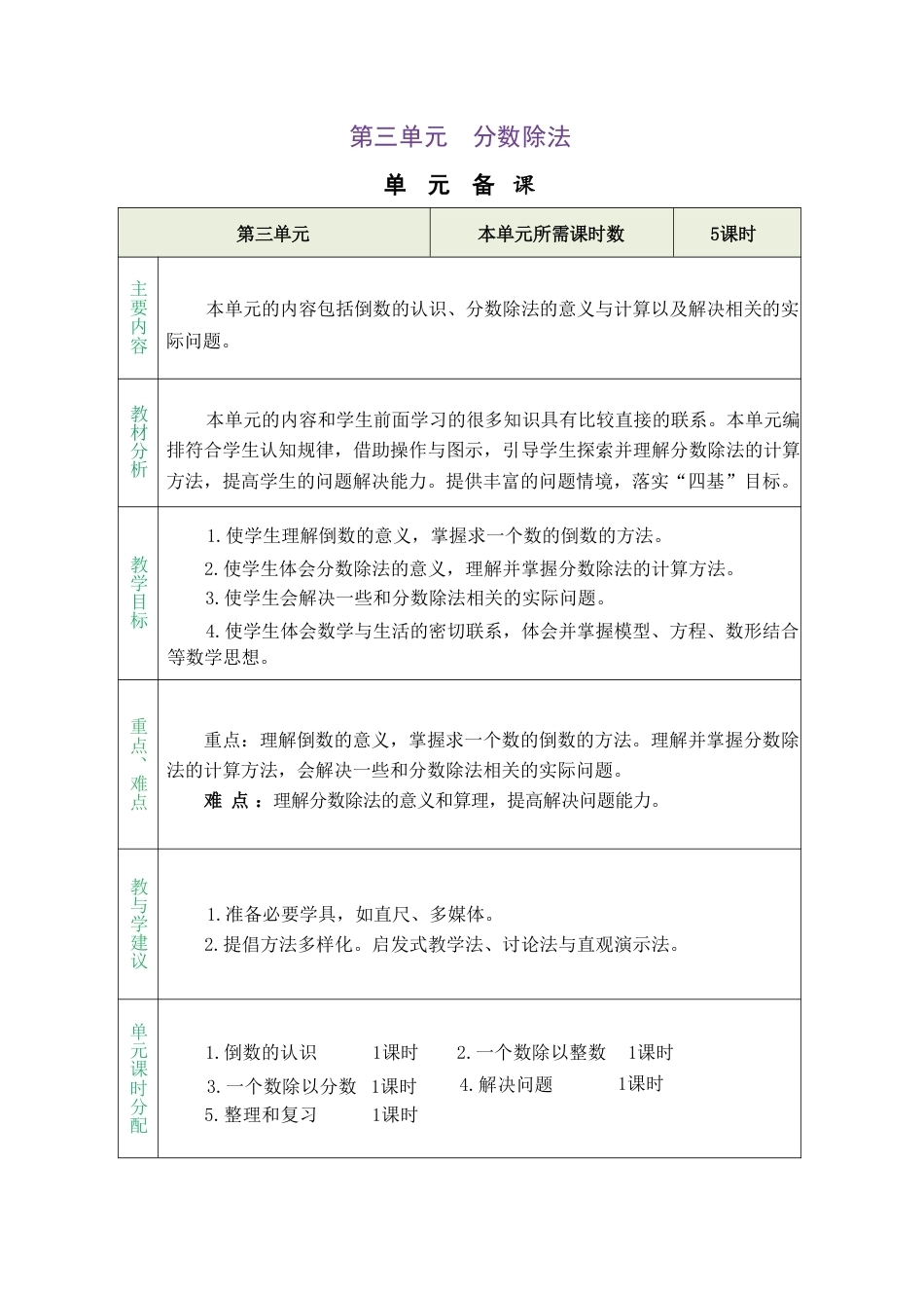 人教版（2026秋新版）六年级数学上册《第三单元 分数除法》教案合集.pdf_第1页
