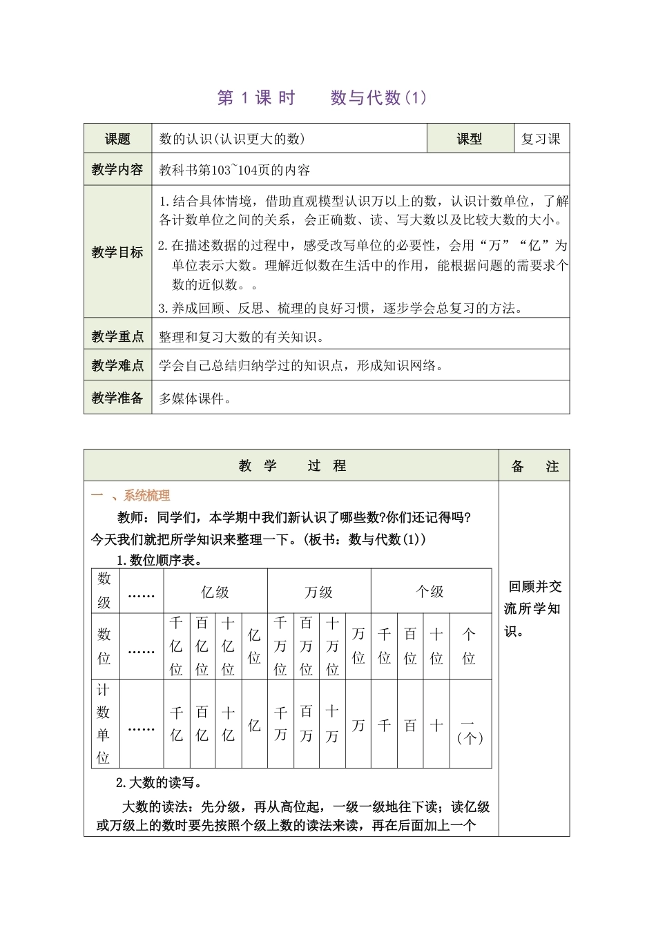 北师大版（2026秋新版）四年级数学上册总复习教案合集.pdf_第1页