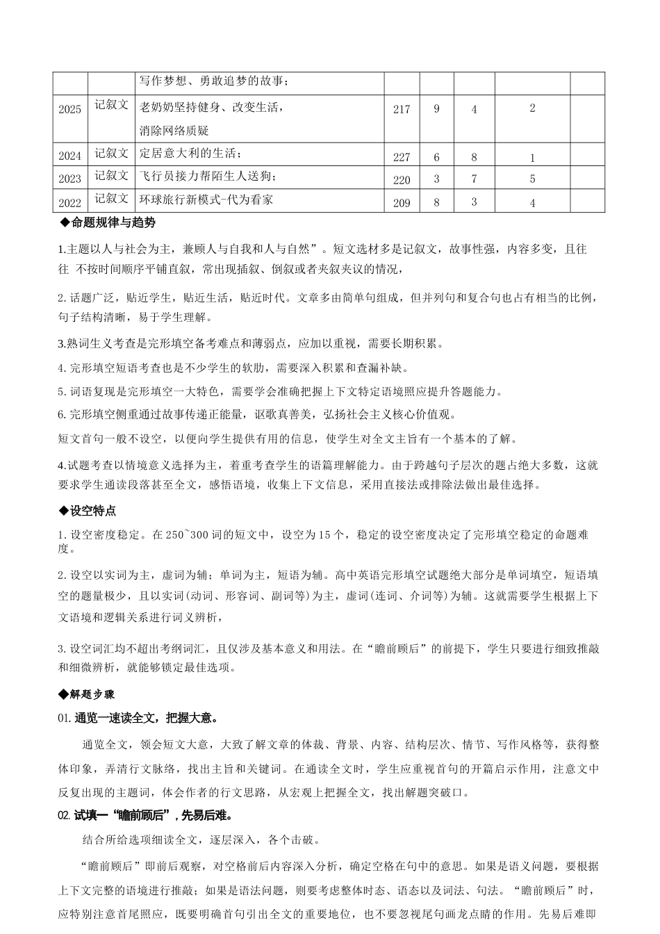 新版2022-2026高考英语完形填空真题解析及考情分析含解析全集.docx_第3页