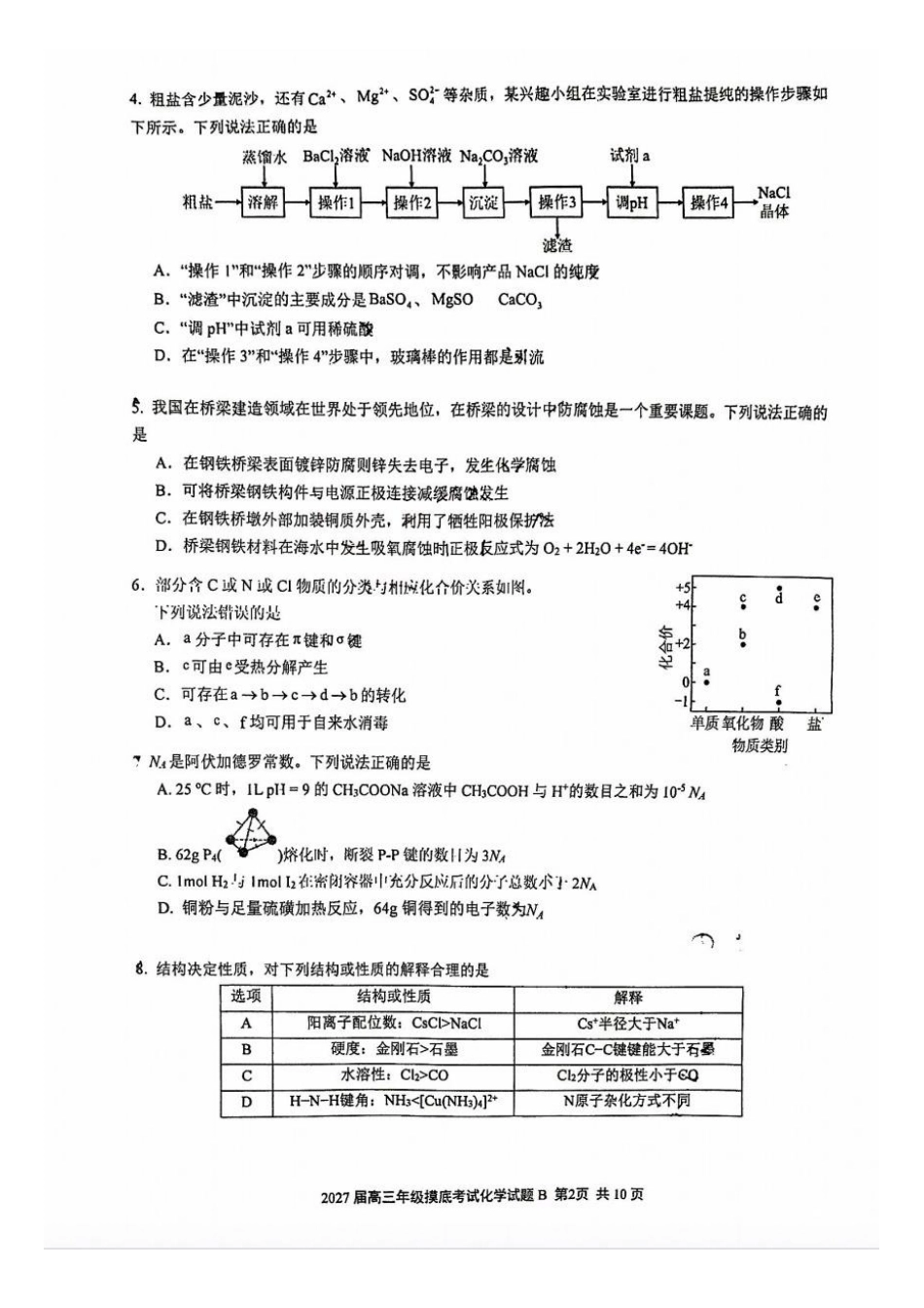 广东省深圳2027届高三年级上开学摸底考试化学试题+答案.pdf_第2页