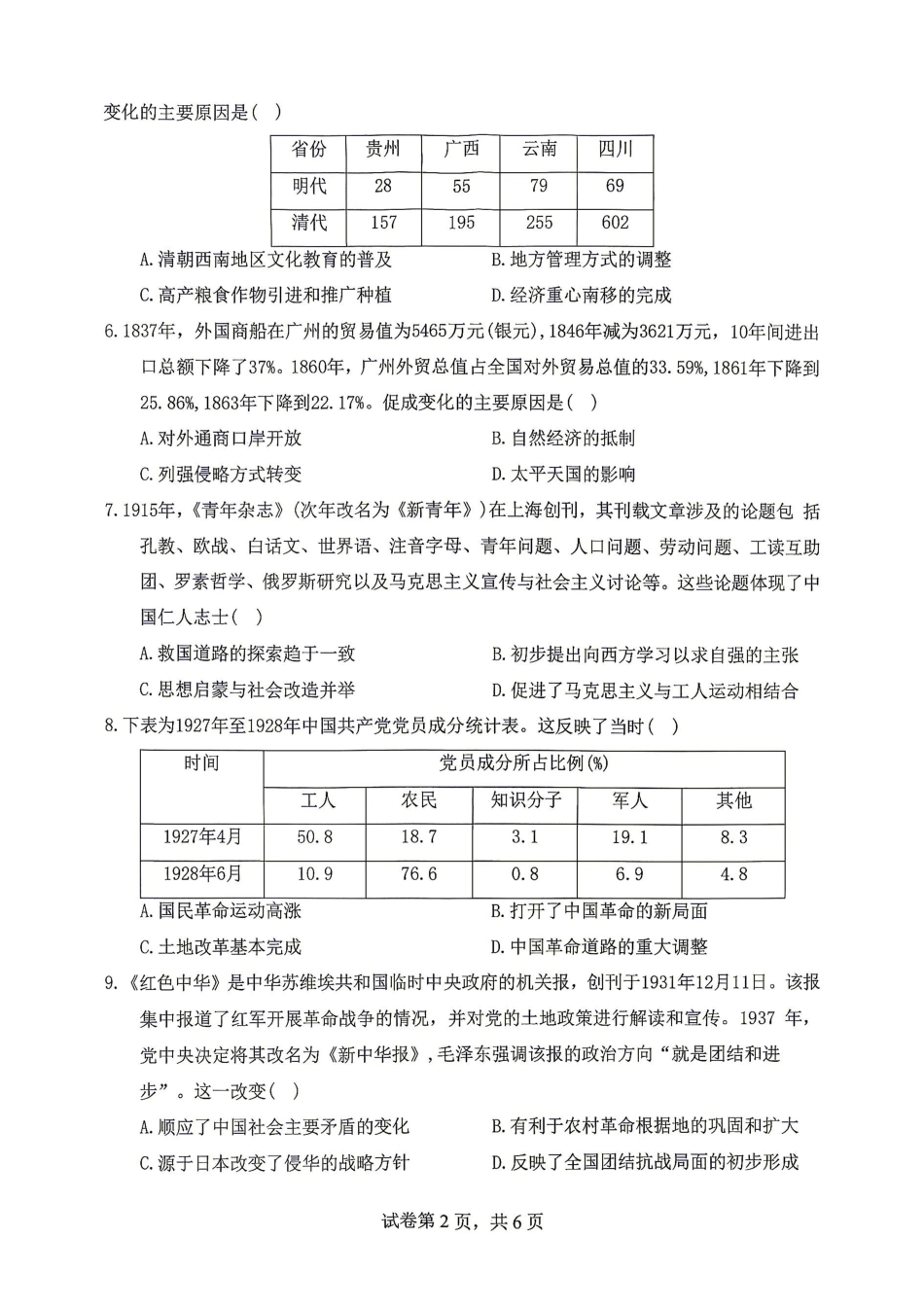 广西南宁武鸣高中2027届九月学情诊断检测【历史】试题+答案.pdf_第2页