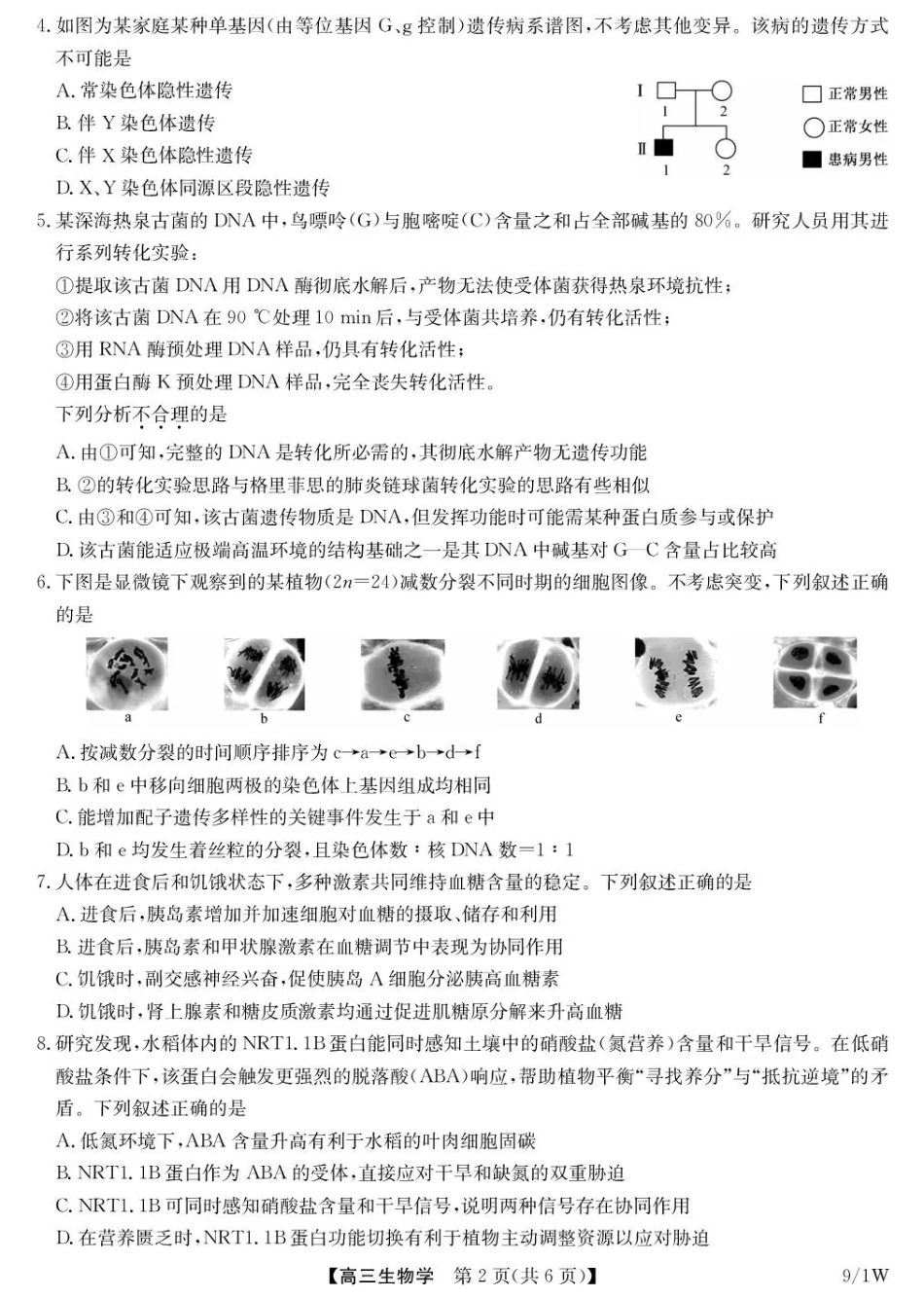湖北省九师联盟2027届高三上学期9月开学联考【生物】试题+答案.pdf_第2页