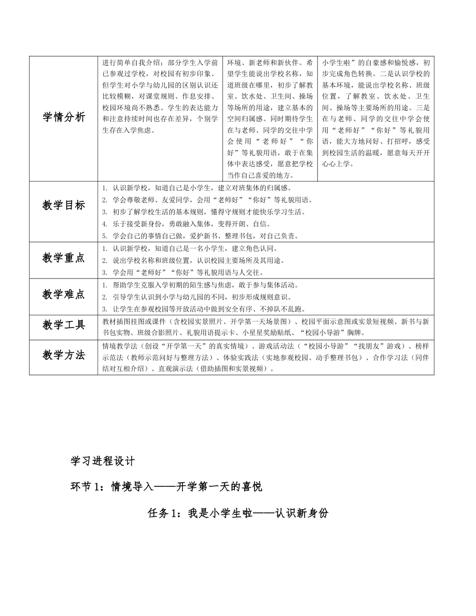 2026秋统编人教版小学道德与法治一年级上册全册分课时教学设计（WORD版）共32课时.docx_第2页