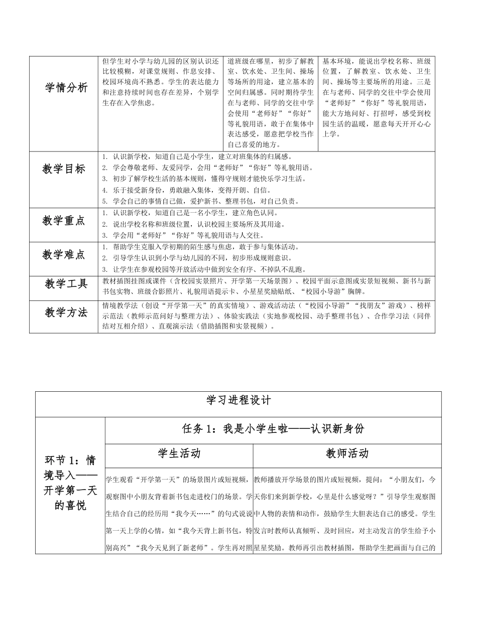 2026秋统编人教版小学道德与法治一年级上册全册分课时教学设计（PDF版）共32课时.pdf_第2页