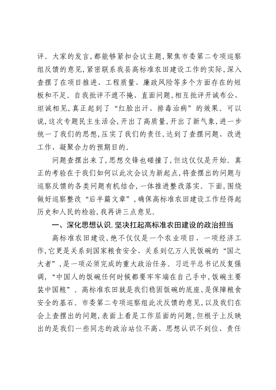在2026县委常委班子高标准农田建设巡察整改专题民主生活会上的总结讲话.docx_第2页