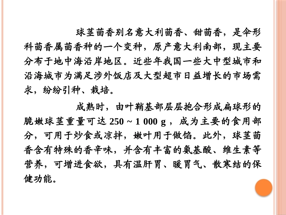 特种经济作物栽培技术微课版（第2版）：球茎茴香栽培技术PPT教学课件.pptx_第2页