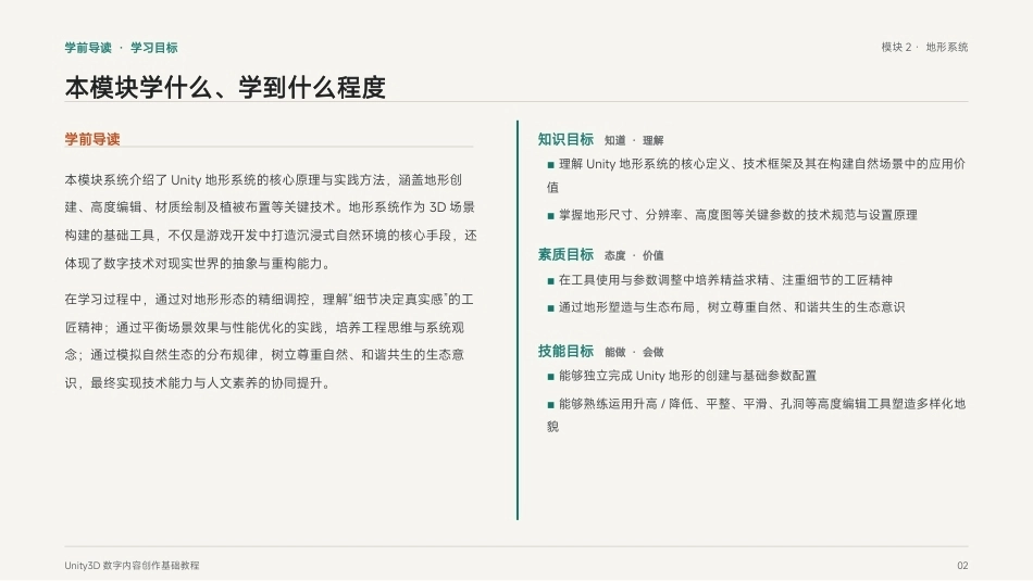 Unity3D游戏引擎应用与开发：模块2 地形系统PPT教学课件.pptx_第2页