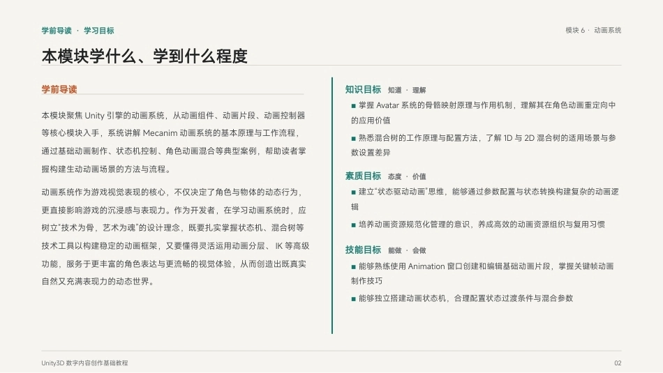Unity3D游戏引擎应用与开发：模块6 动画系统PPT教学课件.pptx_第2页
