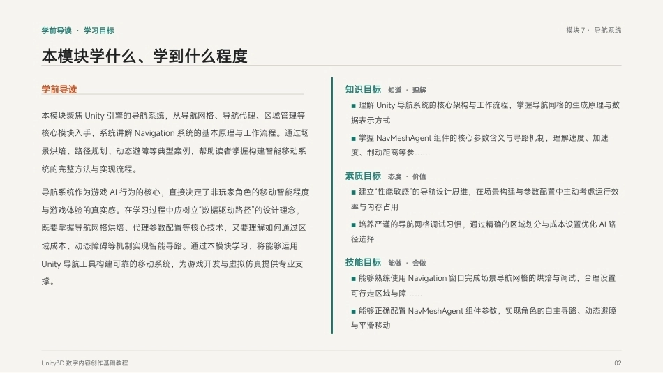 Unity3D游戏引擎应用与开发：模块7 导航系统PPT教学课件.pptx_第2页