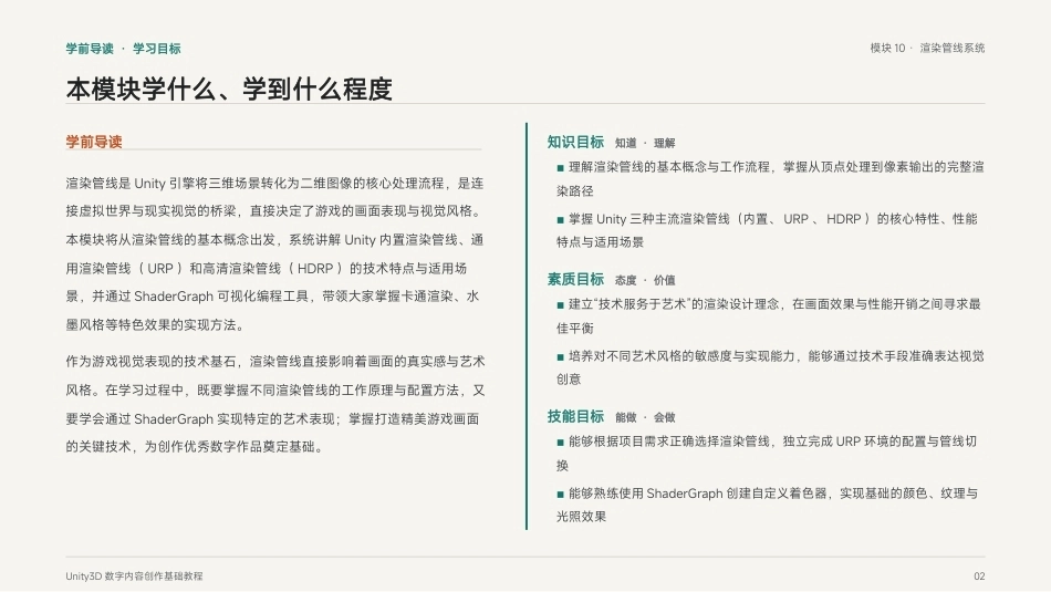 Unity3D游戏引擎应用与开发：模块10 渲染管线系统PPT教学课件.pptx_第2页
