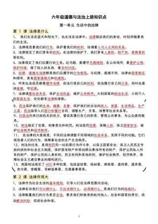 小学道德与法治新部编版六年级上册全册知识点（2026秋）.doc