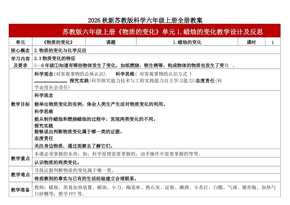 苏教版科学六年级上册全册教案-2026年.docx_第2页