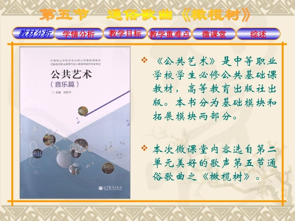 全国“创新杯”说课大赛公共艺术类优秀作品：《橄榄树》说课课件.ppt_第2页