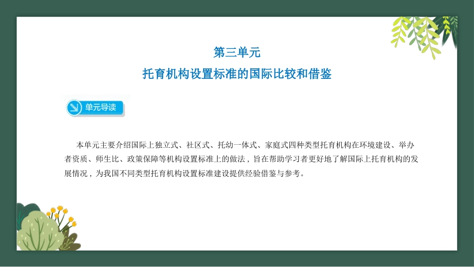 托育机构组织管理：托育机构设置标准的国际比较和借鉴PPT教学课件.pptx