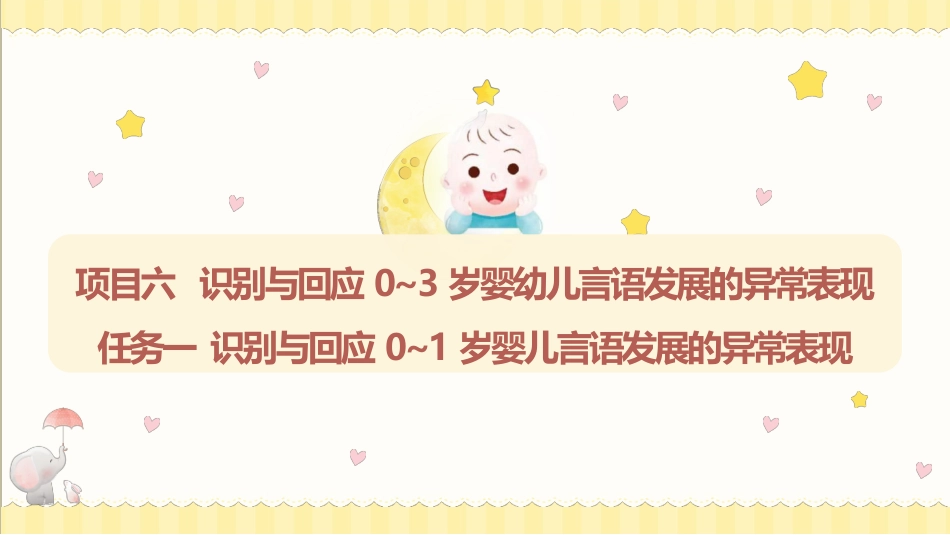 婴幼儿活动设计与指导（言语发展）：识别与回应0~3岁婴幼儿言语发展的异常表现PPT教学课件.pptx_第1页