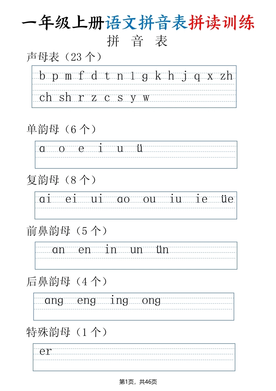 一年级上册语文拼音表拼读训练（全46页）.pdf_第1页