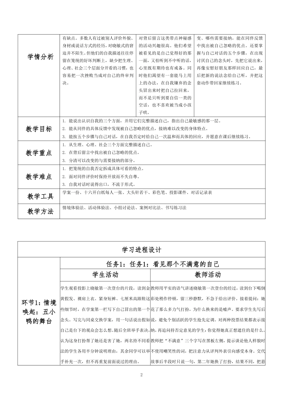 2026秋北师大版心理健康九年级全一册第二单元 真我风采·第4课 欣赏本真的自己（第1课时）分课时教学设计[2012纲要2025修改].pdf_第2页