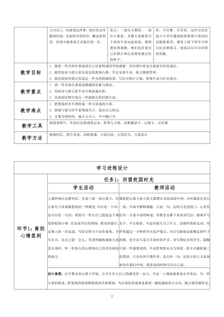 2026春北师大版心理健康六年级下册第三单元 珍爱感恩 从容启航·第36课 告别母校（第6课时）分课时教学设计[2012纲要2025修改].pdf_第2页