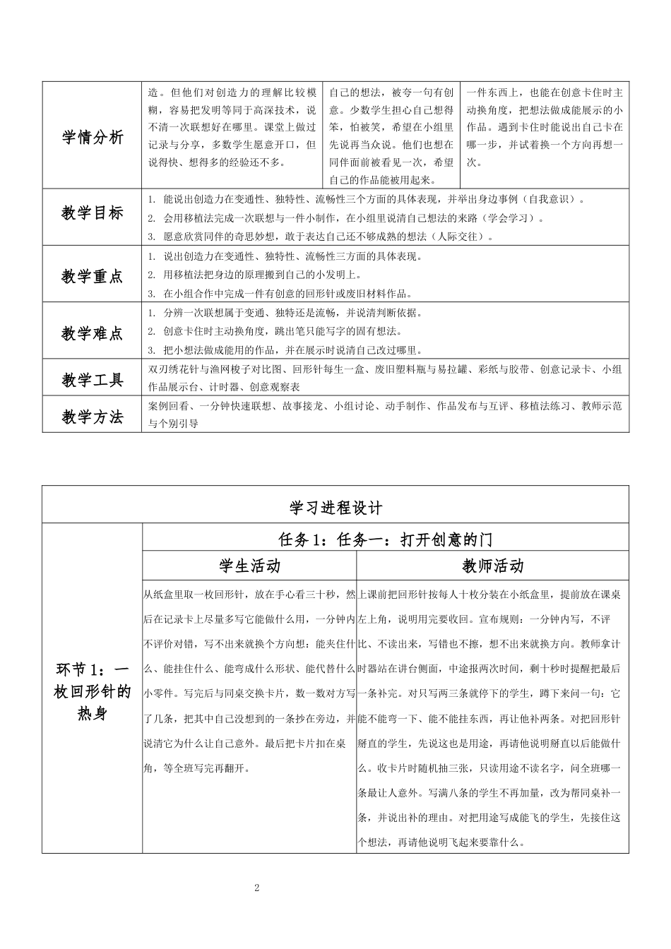 2026春北师大版心理健康六年级下册第一单元 理想启航 青春同行·第23课 创意无限好（第5课时）分课时教学设计[2012纲要2025修改].docx_第2页
