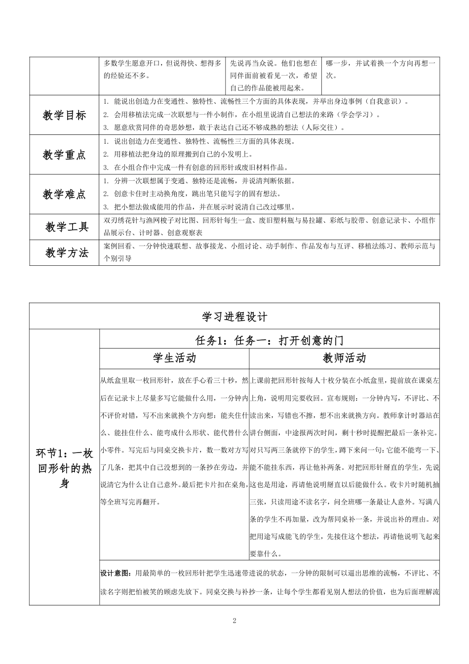 2026春北师大版心理健康六年级下册第一单元 理想启航 青春同行·第23课 创意无限好（第5课时）分课时教学设计[2012纲要2025修改].pdf_第2页