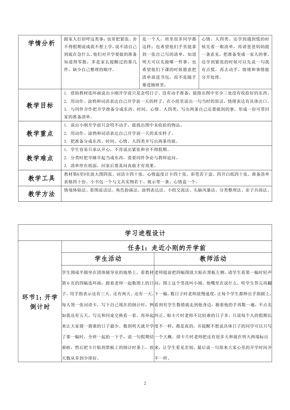 2026秋北师大版小学心理健康二年级上册第一单元 新学期适应与集体生活·第2课 开学的准备（第1课时）分课时教学设计[2022课标2025修改].pdf_第2页