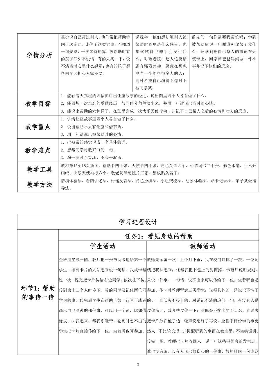 2026秋北师大版小学心理健康二年级上册第一单元 新学期适应与集体生活·第4课 我能帮助你（第1课时）分课时教学设计[2022课标2025修改].pdf_第2页