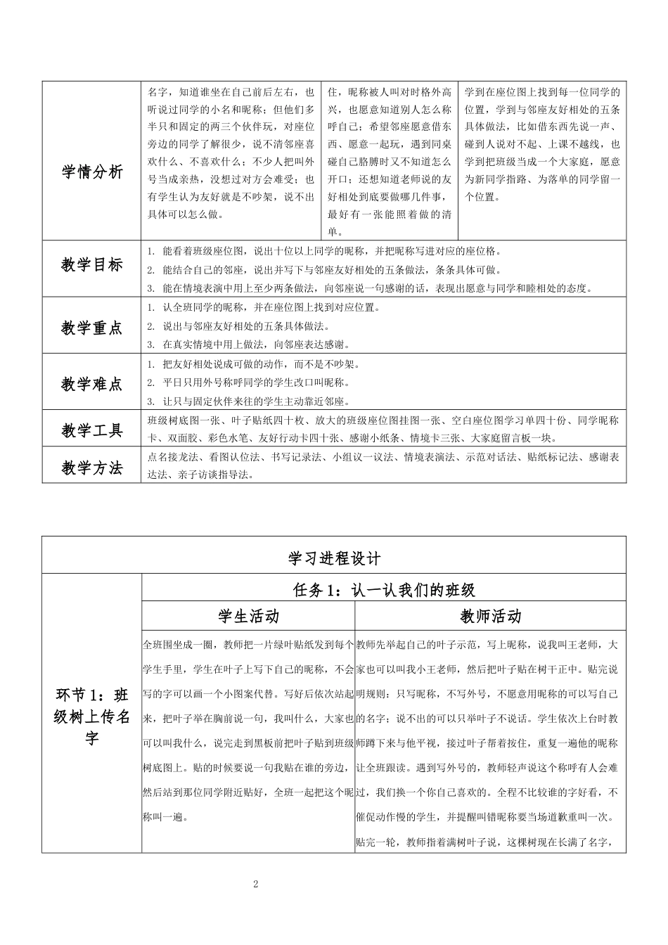 2026秋北师大版小学心理健康二年级上册第一单元 新学期适应与集体生活·第5课 我们的大家庭（第1课时）分课时教学设计[2022课标2025修改].docx_第2页