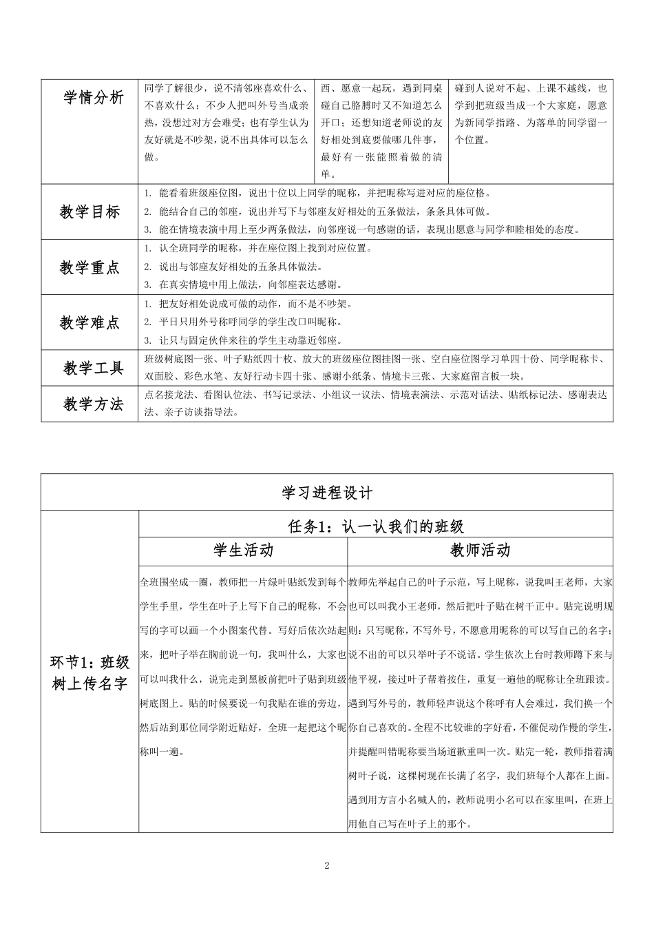 2026秋北师大版小学心理健康二年级上册第一单元 新学期适应与集体生活·第5课 我们的大家庭（第1课时）分课时教学设计[2022课标2025修改].pdf_第2页